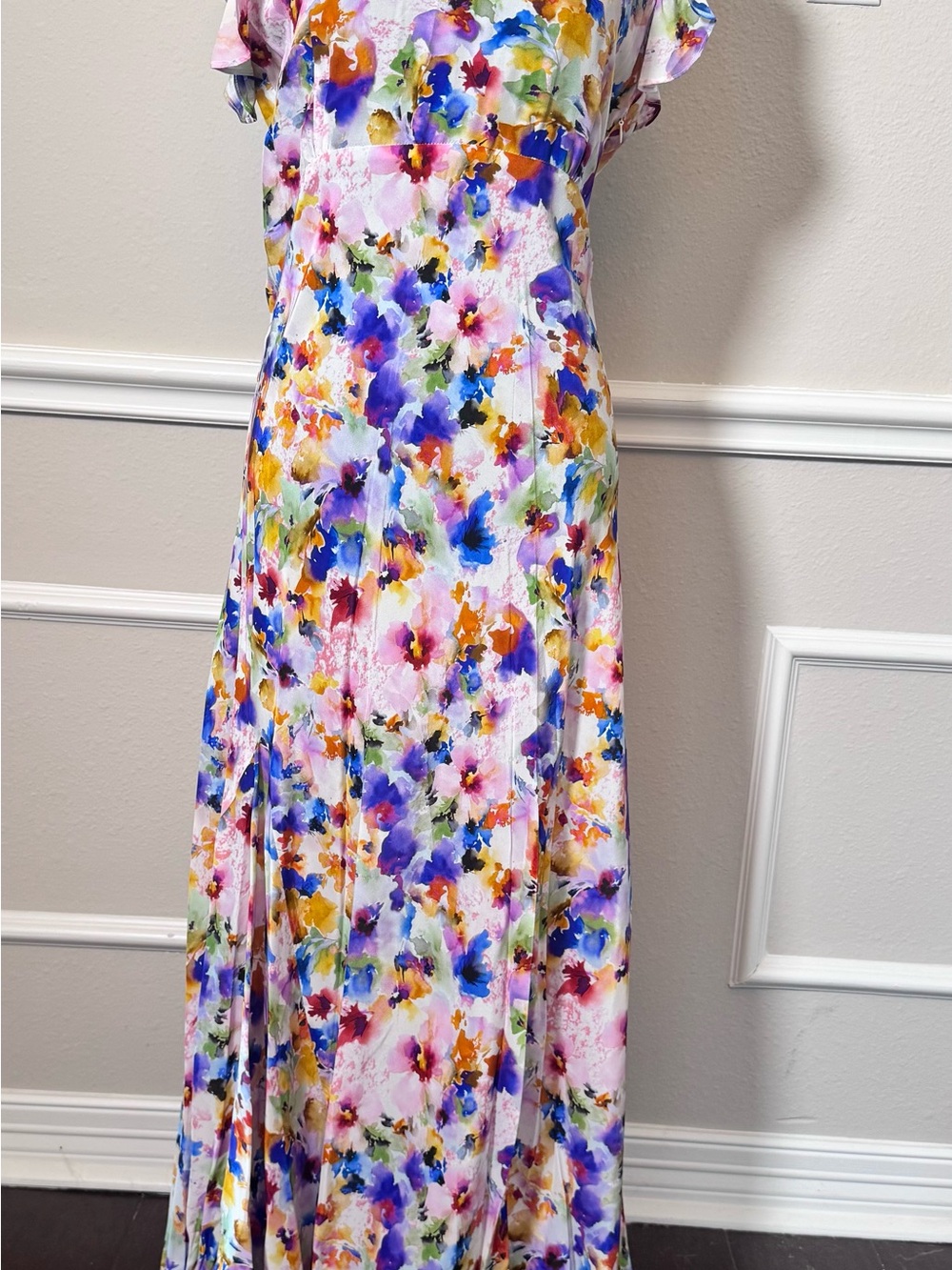 Robert Graham Multicolor Floral Maxi Dress in White, Blue, Purple, Pink, Yellow